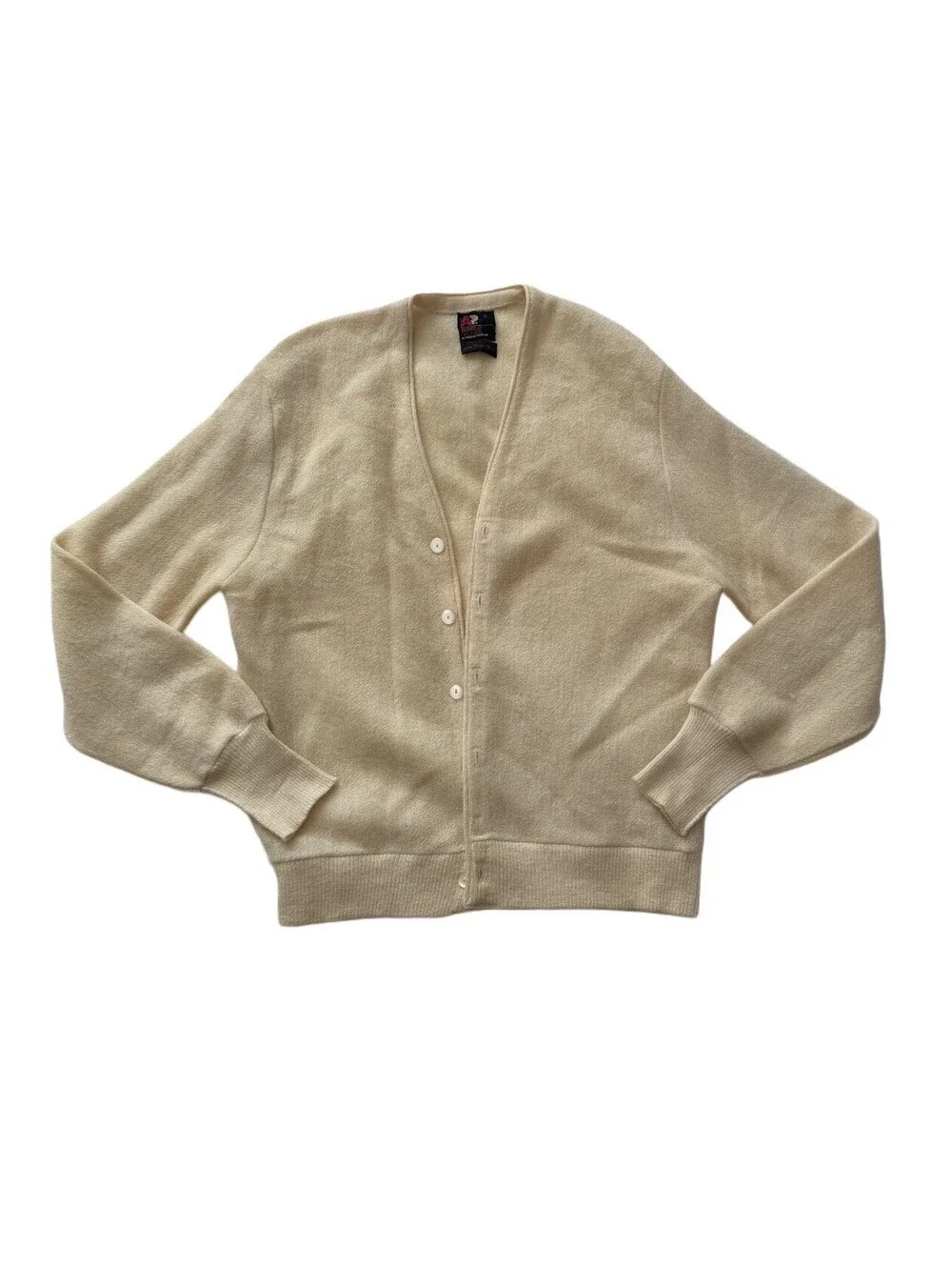 Vintage Arnold Palmer 100% Virgin Wool Cardigan Sweater Beige Size L USA